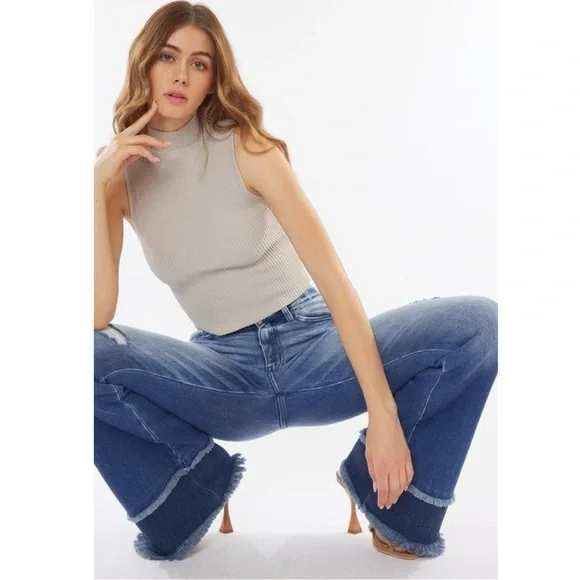 Restocked KanCan High Rise Flare Slightly Distressed Jeans - Picture 3 of 6